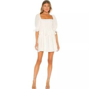 LPA x Revolve White Vivia Linen Blend Puff Sleeve Mini Dress Sz XL
